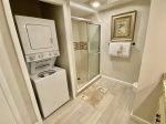 Stand up Shower and Stackable Washer & Dryer
